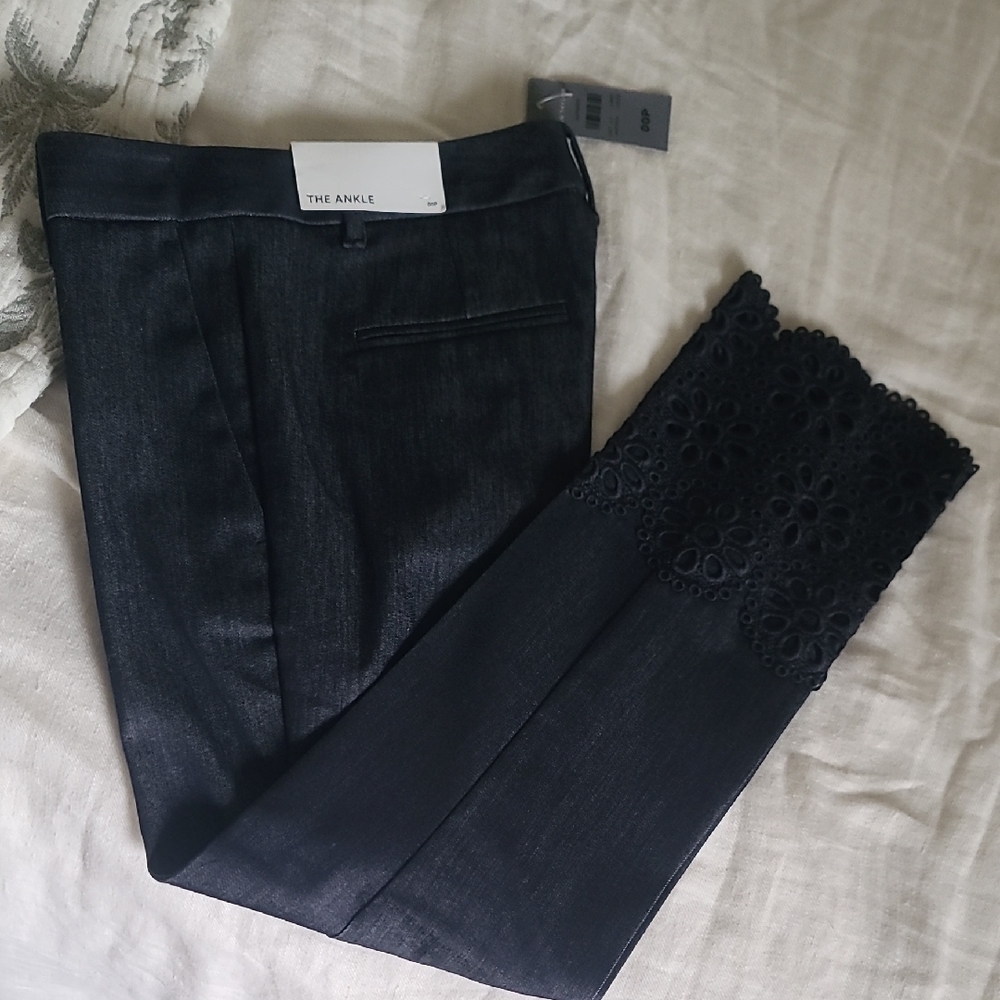 Ann Taylor Dark Blue Ankle Pants with Eyelet Detail